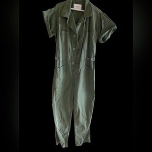 Retro, khaki jumpsuit.